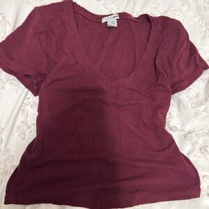 Women's Burgundy V-Neck Top